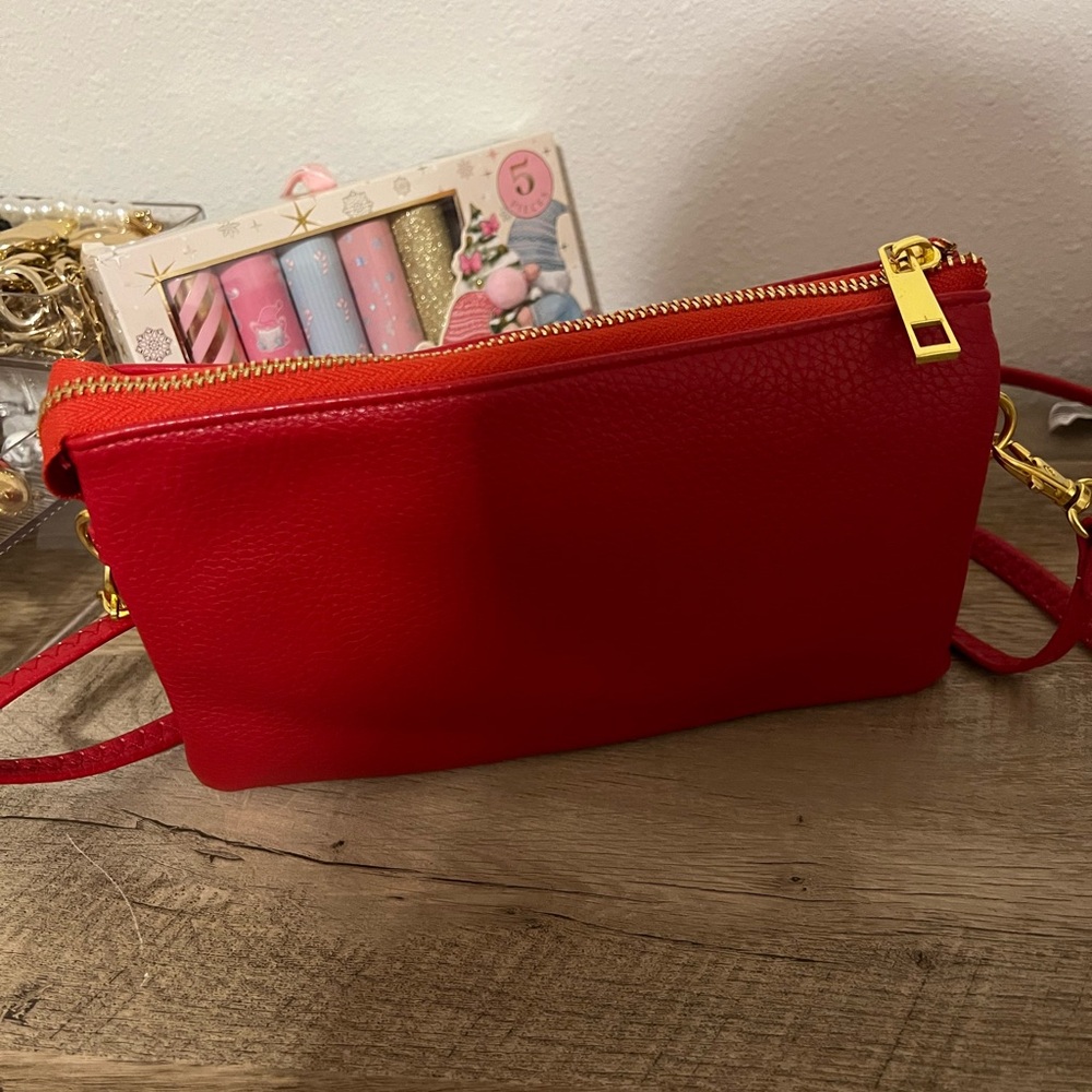 Red Leather Crossbody Bag with Gold Hardware